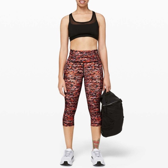 Lululemon fast and free high rise crop leggings flash pleat orange 27574 - Picture 1 of 7
